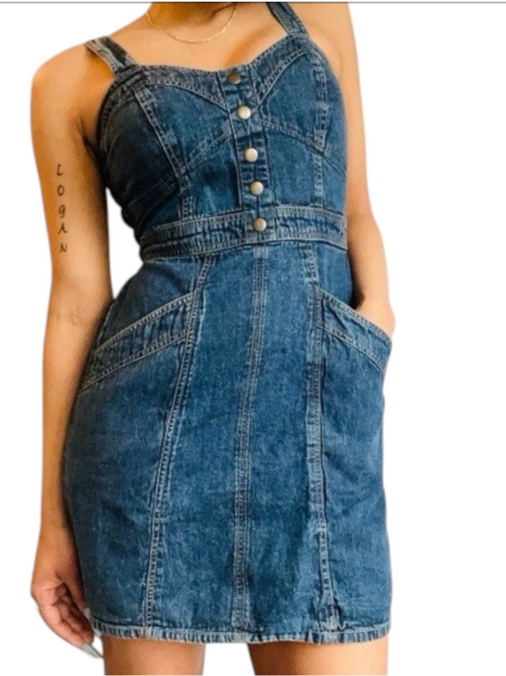 Japna Blue Denim Pocket Mini Dress